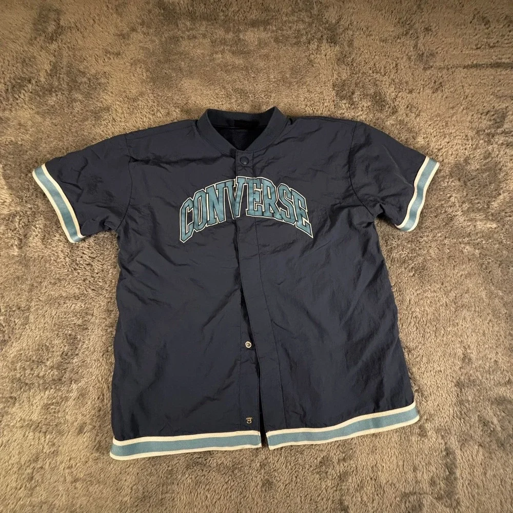 Converse Boys Navy Blue Nylon Snap Front Baseball Jersey Shirt Size M 9-10Y